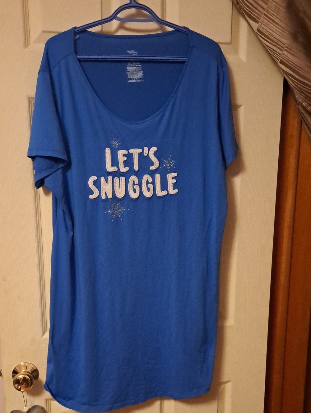 Secret Treasures Blue Women's Sleep Tee with "Let's Snuggle" Glitter Detail